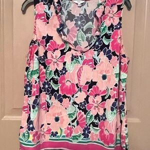 Crown & Ivy Floral Ruffle Blouse - Pink, Green, and Blue